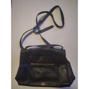 Vince Camuto Black Leather Crossbody Shoulder Bag Gold Bar Accent